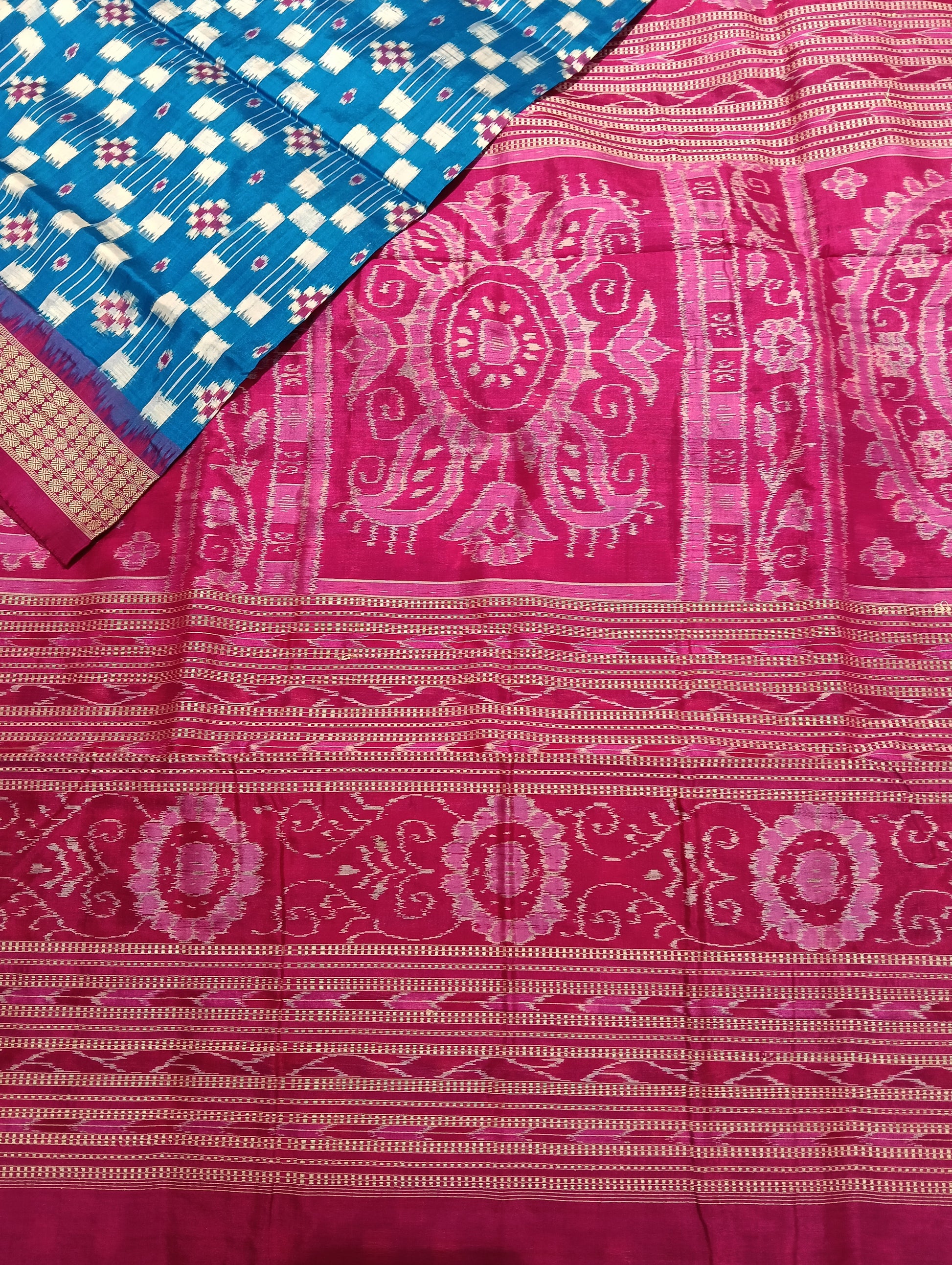 Sky pink white sapta sambalpuri silk patta saree - Tilottama