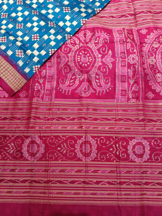 Sky pink white sapta sambalpuri silk patta saree - Tilottama
