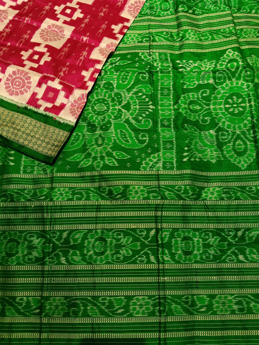 Pink green sambalpuri silk patta saree - Tilottama