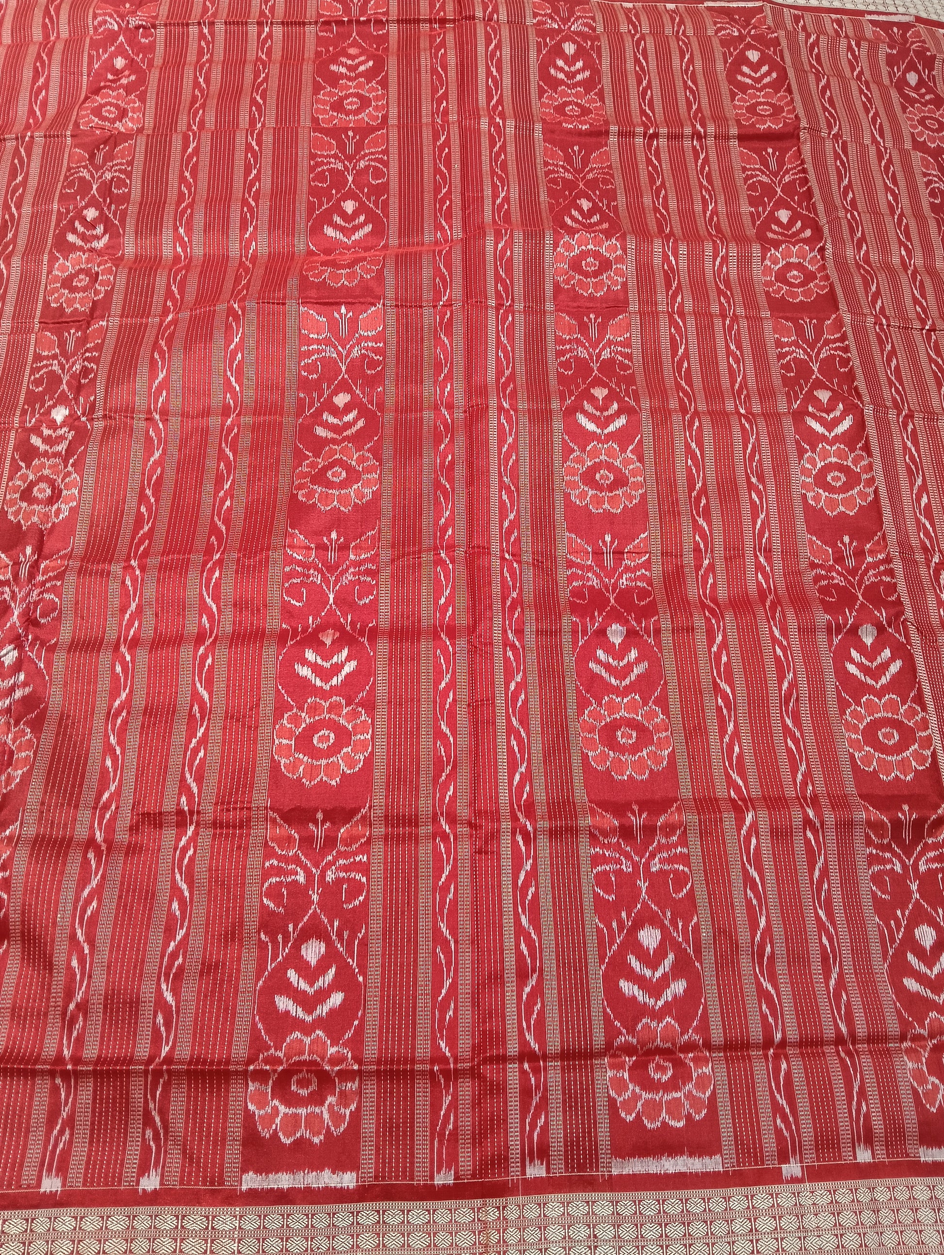 Green red sambalpuri silk patta Saree - Tilottama