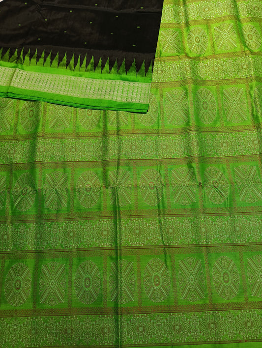 Black parrot green Sambalpuri silk patta saree - Tilottama