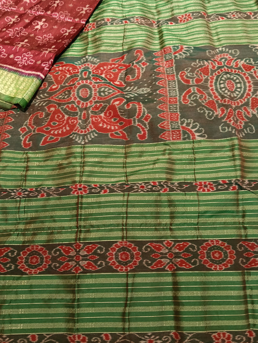 Onion red green sambalpuri silk patta saree - Tilottama