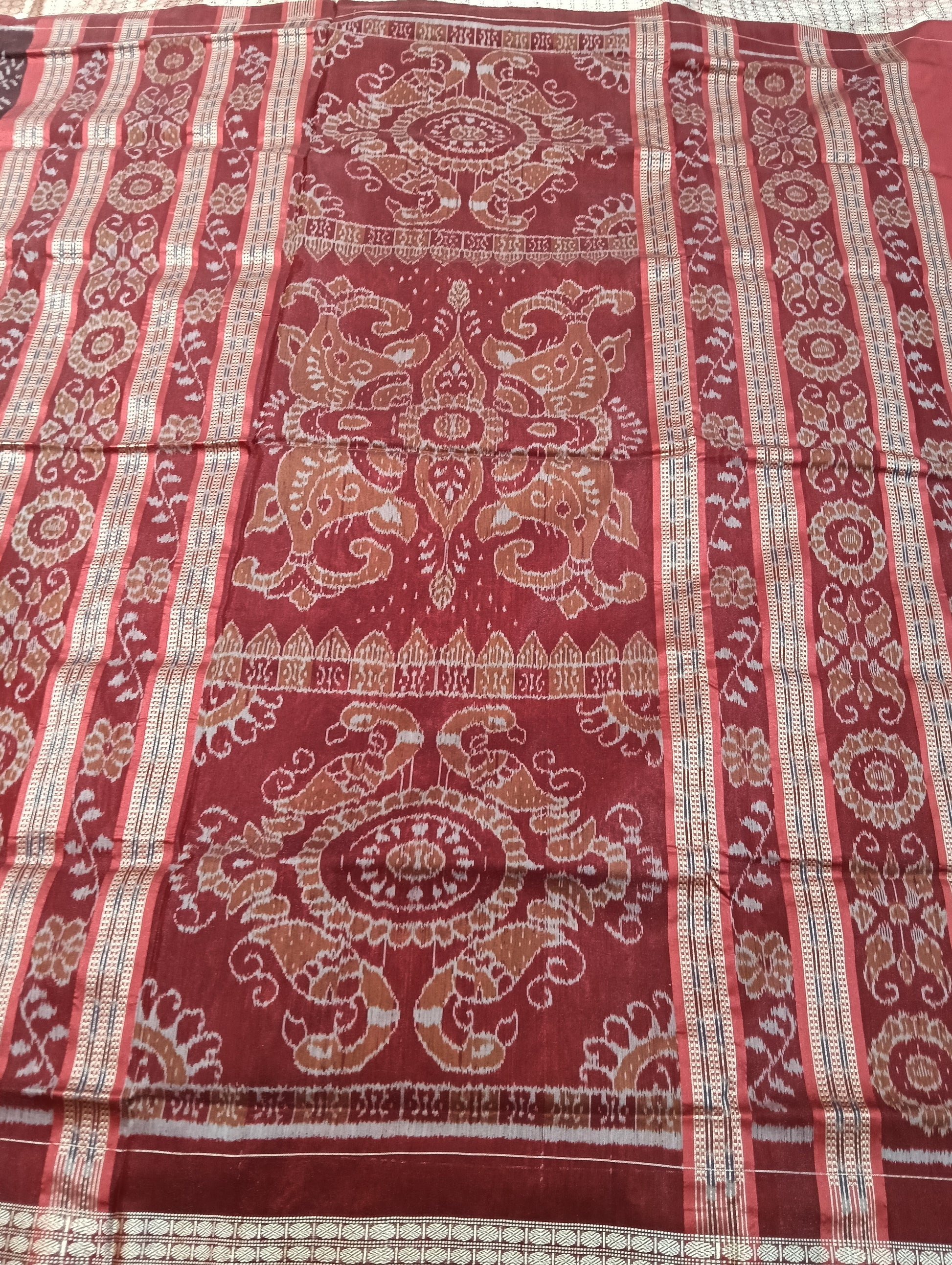 Coffee maroon Sambalpuri silk patta saree - Tilottama