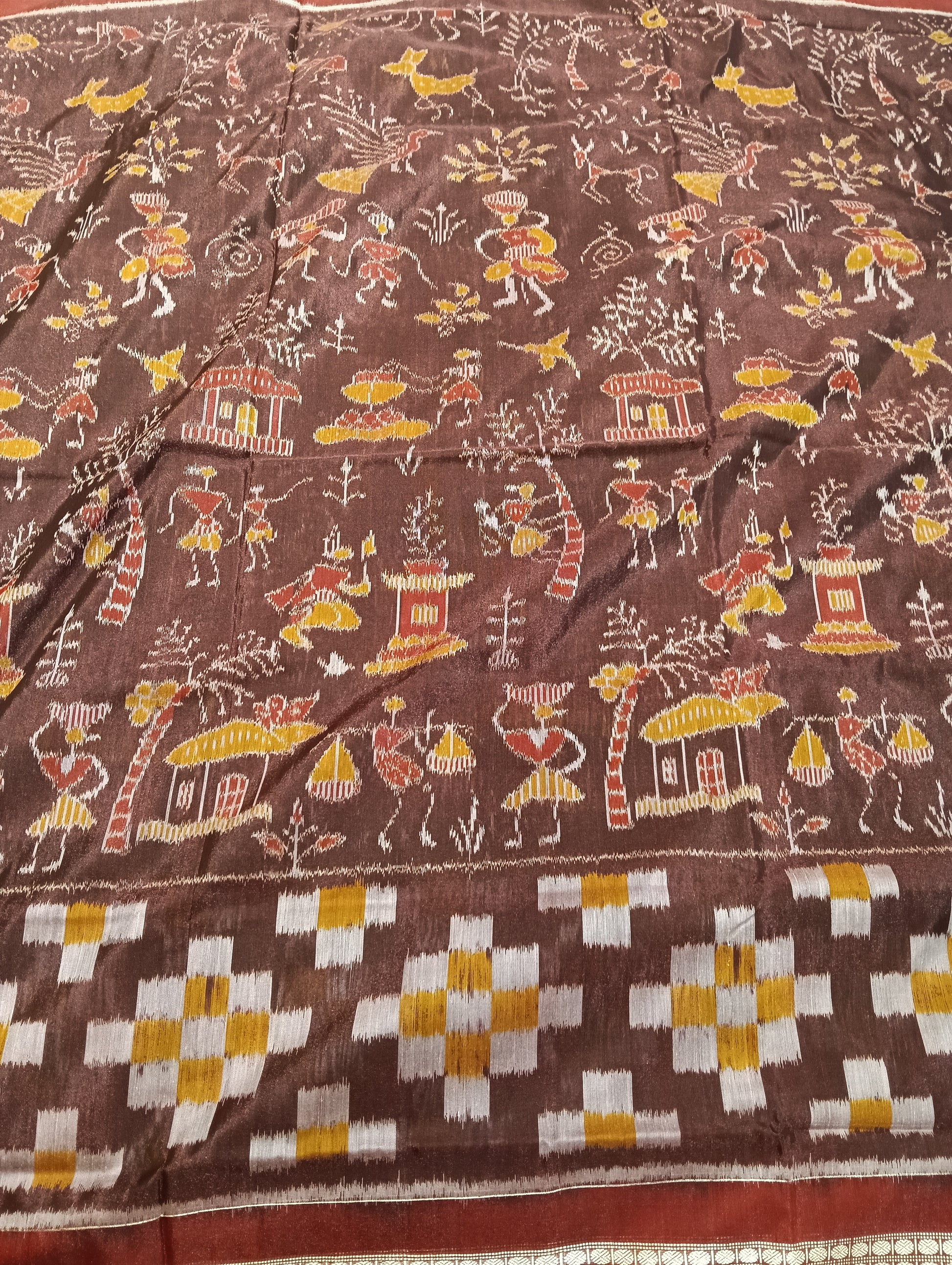 Coffee maroon Sambalpuri silk patta saree - Tilottama