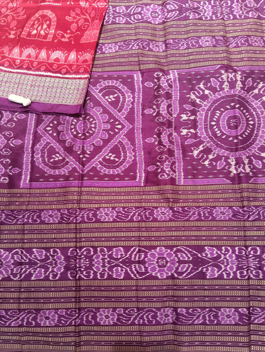 Pink purple sambalpuri silk patta saree - Tilottama