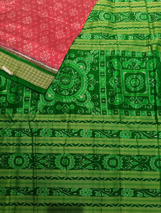 Pink green sambalpuri silk patta saree - Tilottama