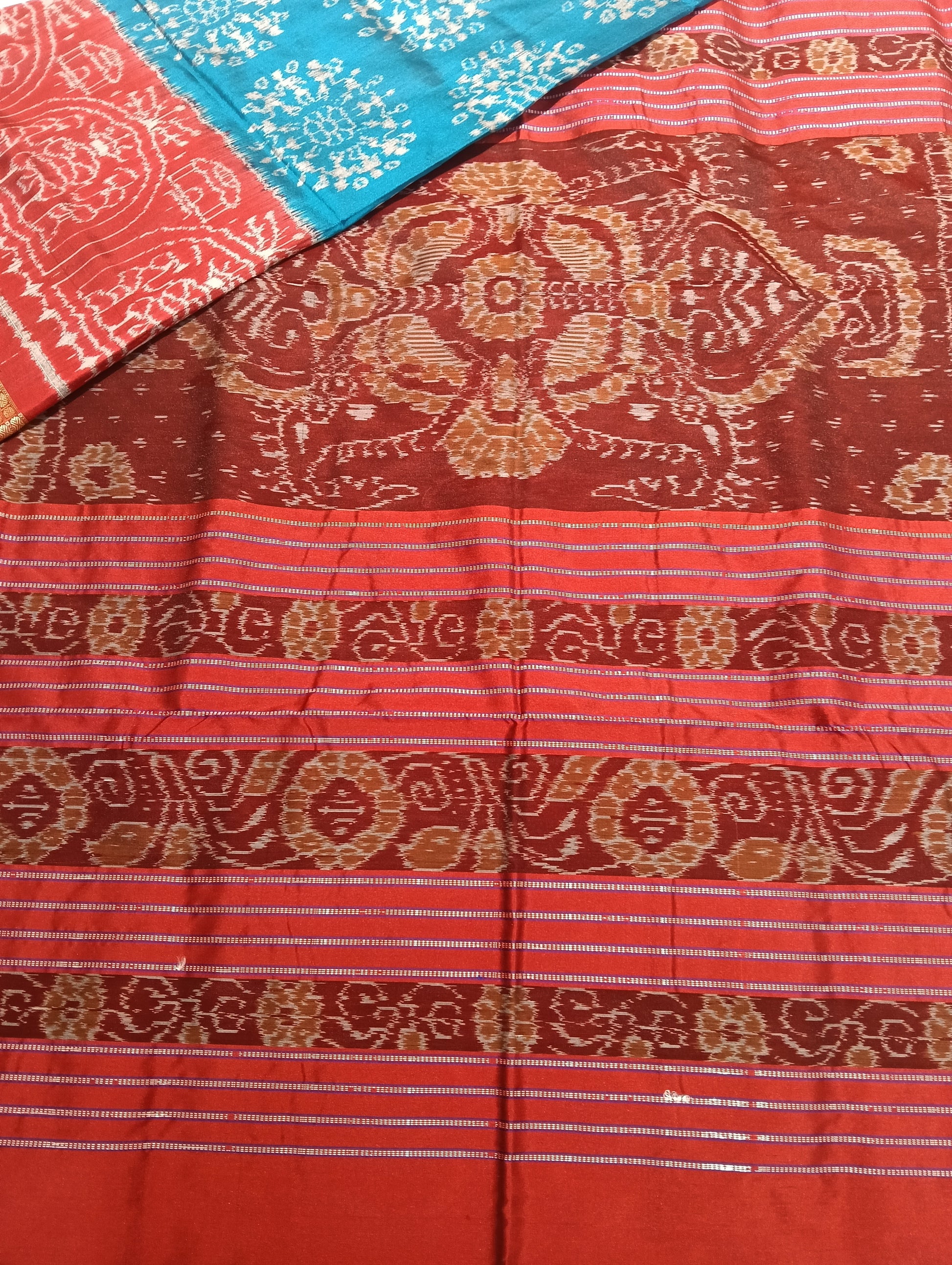 Sky Maroon Sambalpuri silk patta saree - Tilottama