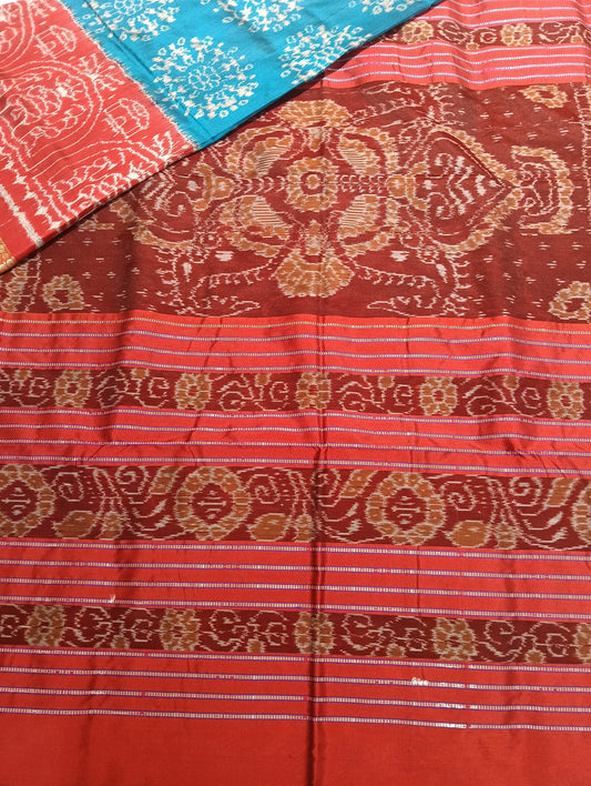 Sky Maroon Sambalpuri silk patta saree - Tilottama