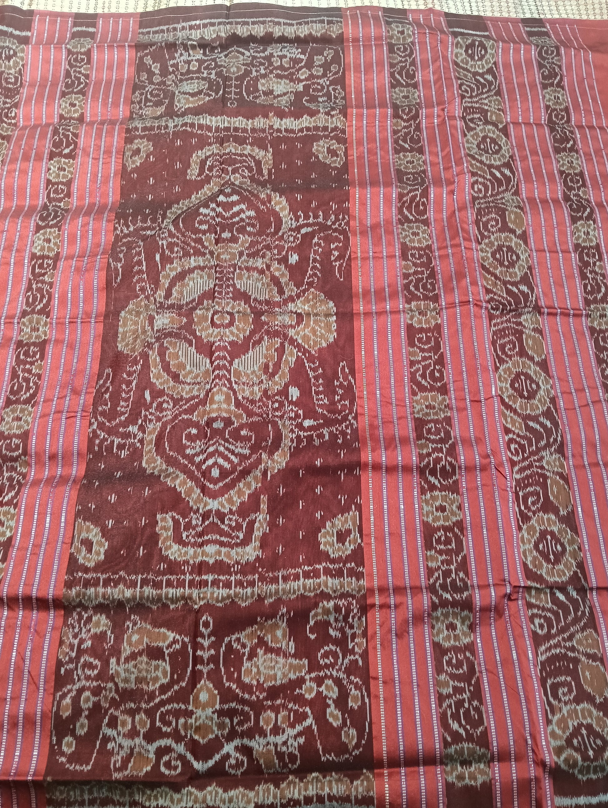 Sky Maroon Sambalpuri silk patta saree - Tilottama