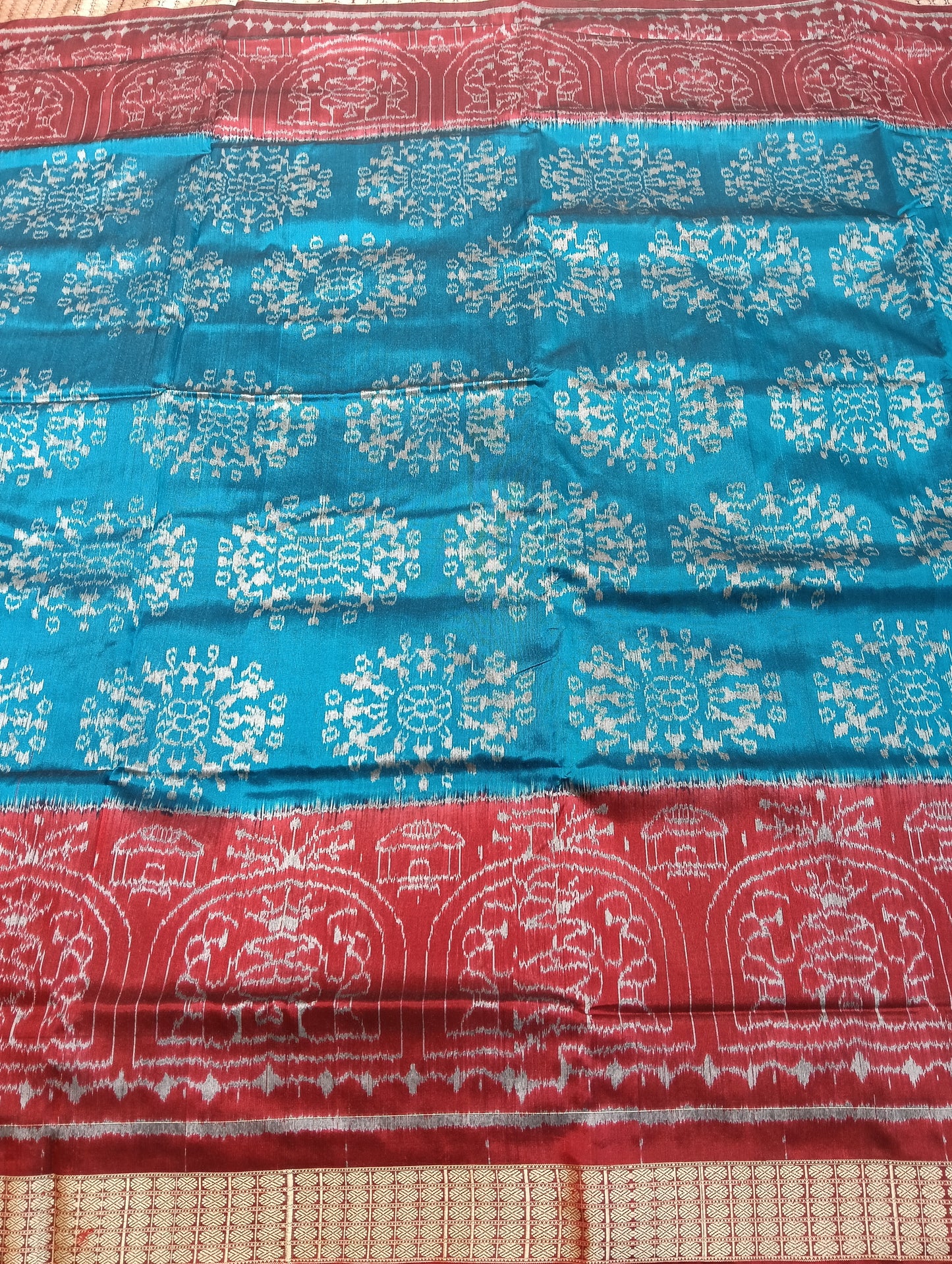Sky Maroon Sambalpuri silk patta saree - Tilottama
