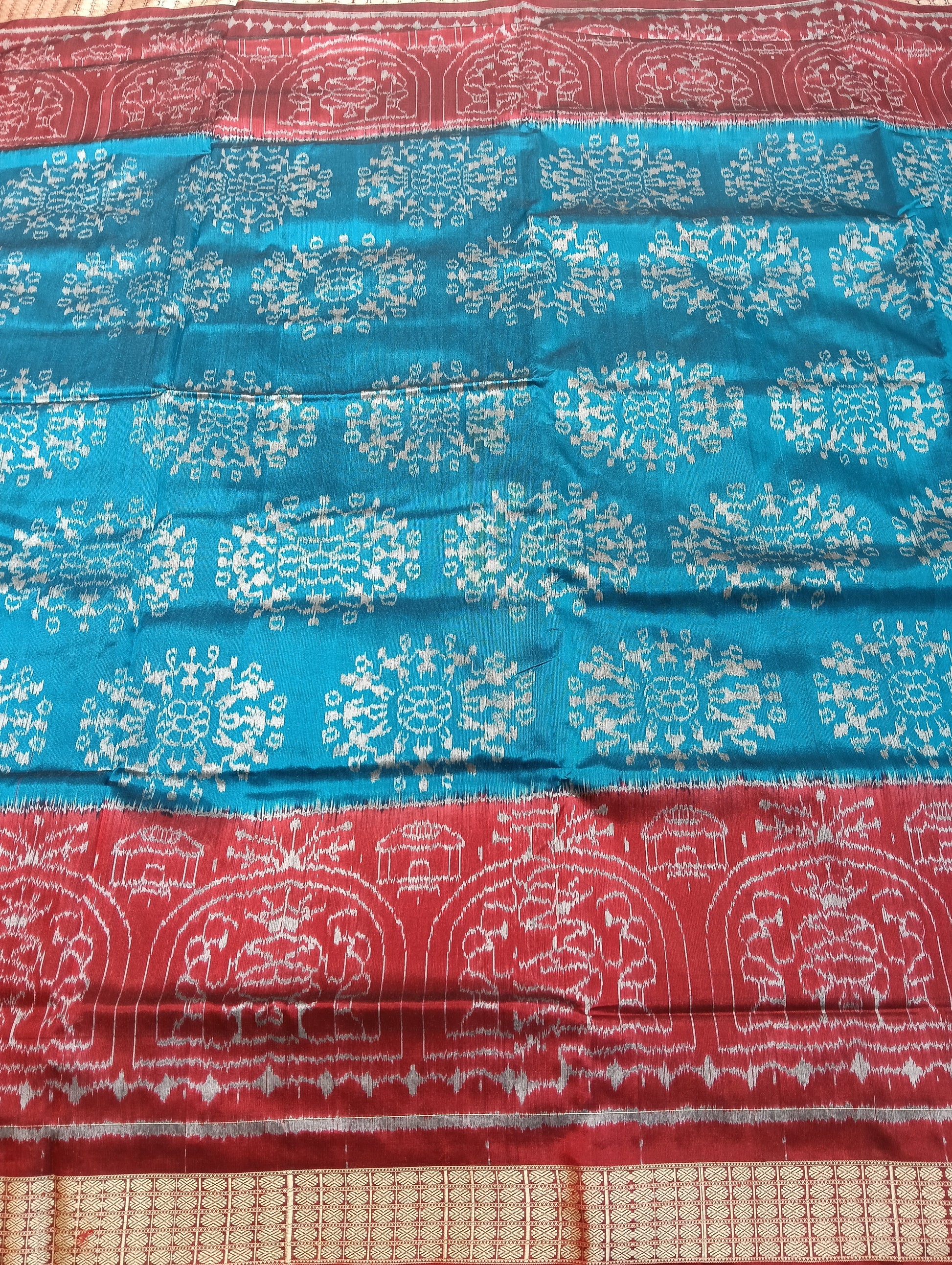 Sky Maroon Sambalpuri silk patta saree - Tilottama