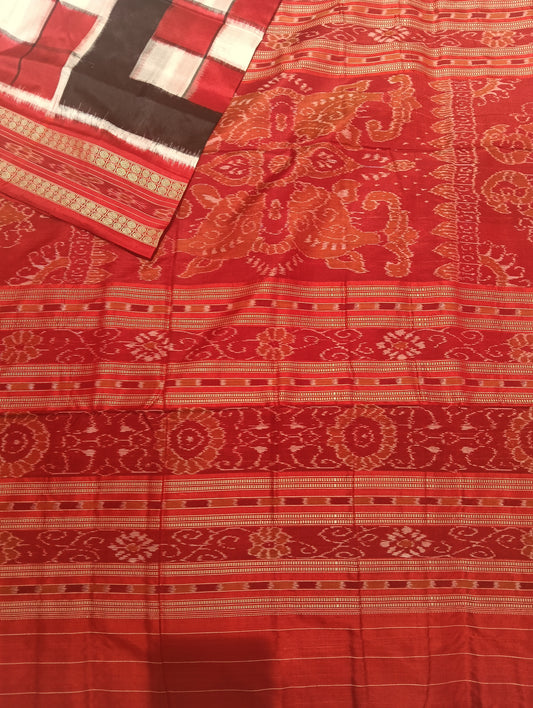 Red black white Sapta sambalpuri silk patta saree - Tilottama