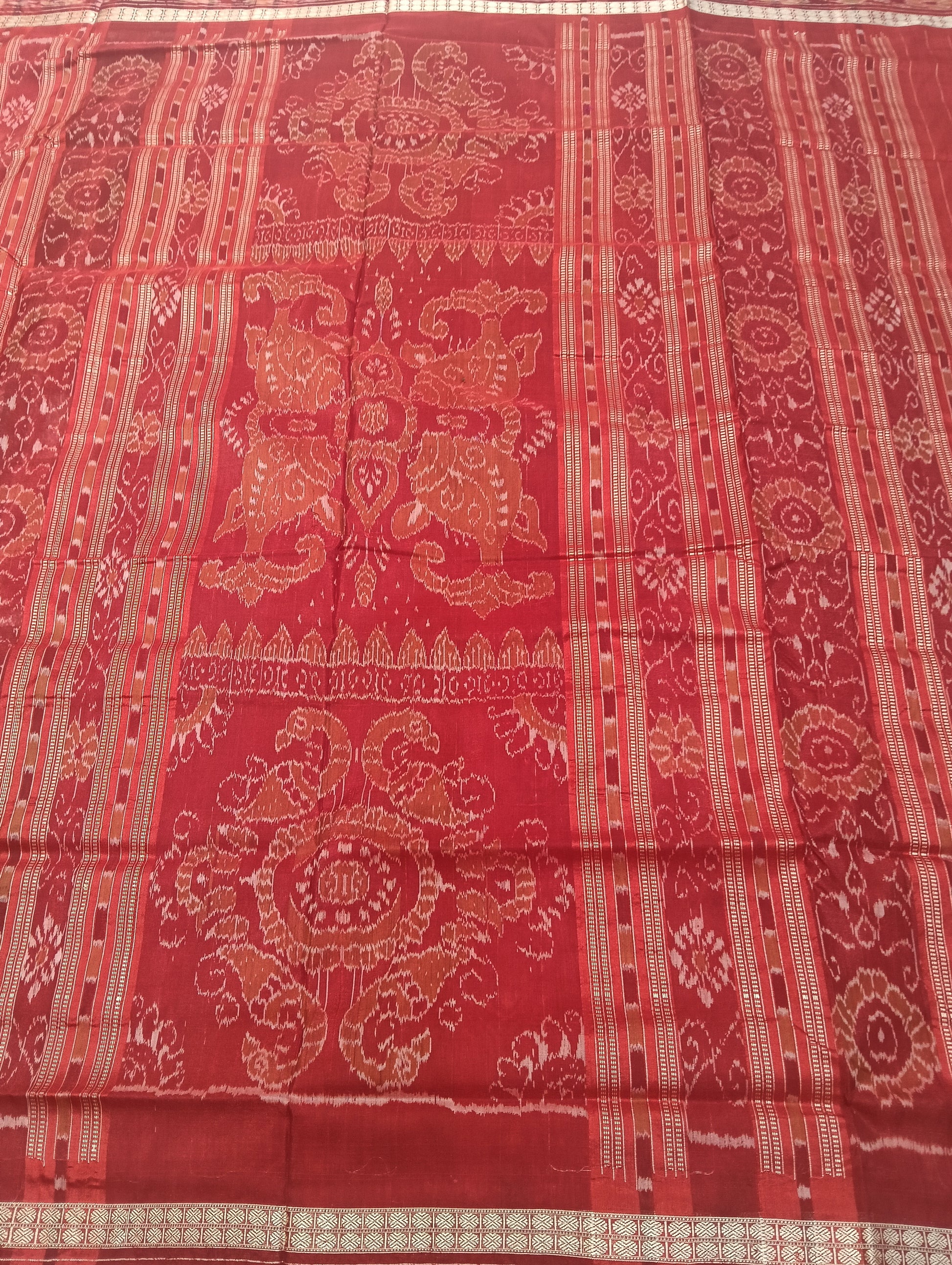 Red black white Sapta sambalpuri silk patta saree - Tilottama