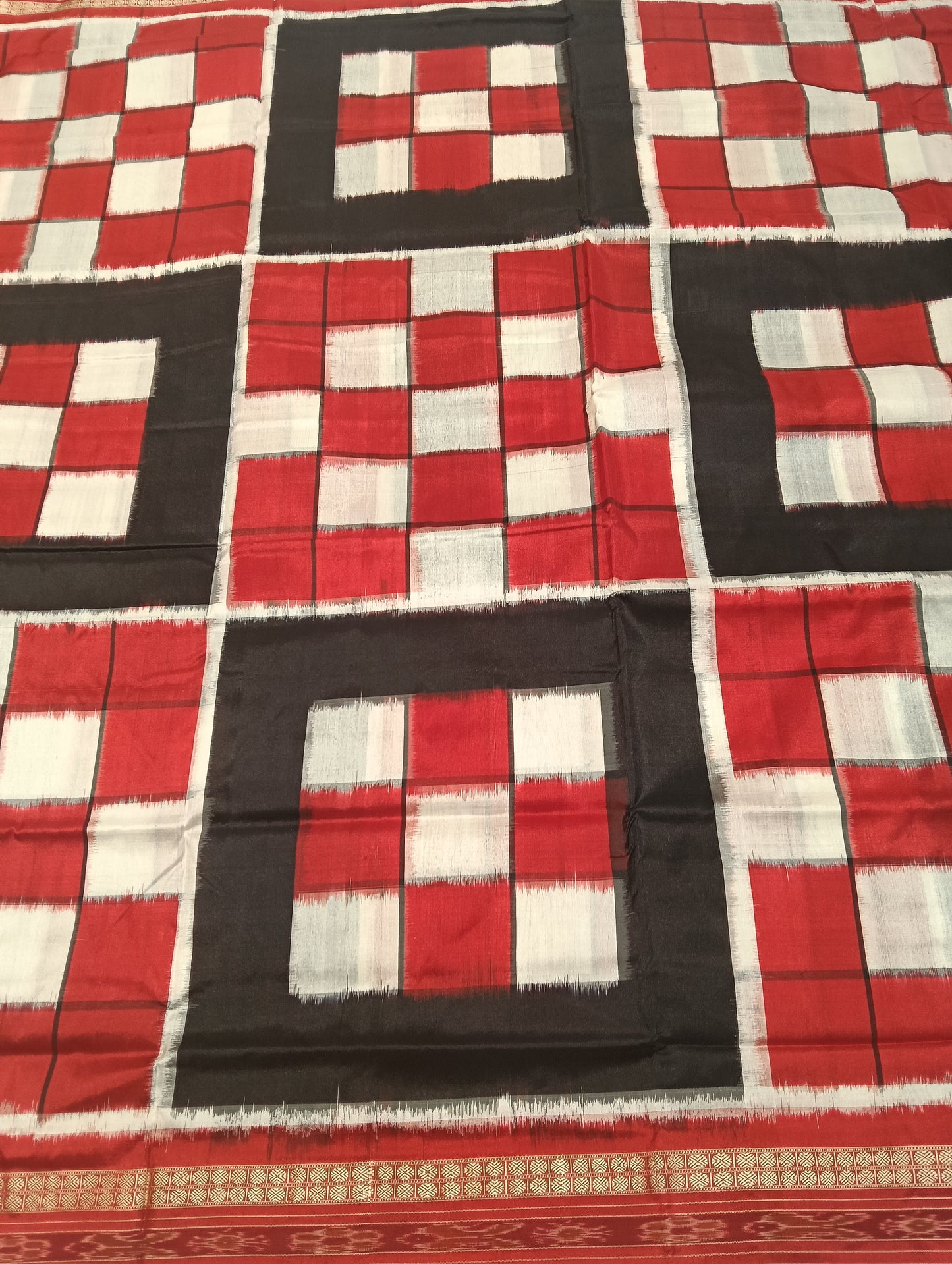 Red black white Sapta sambalpuri silk patta saree - Tilottama