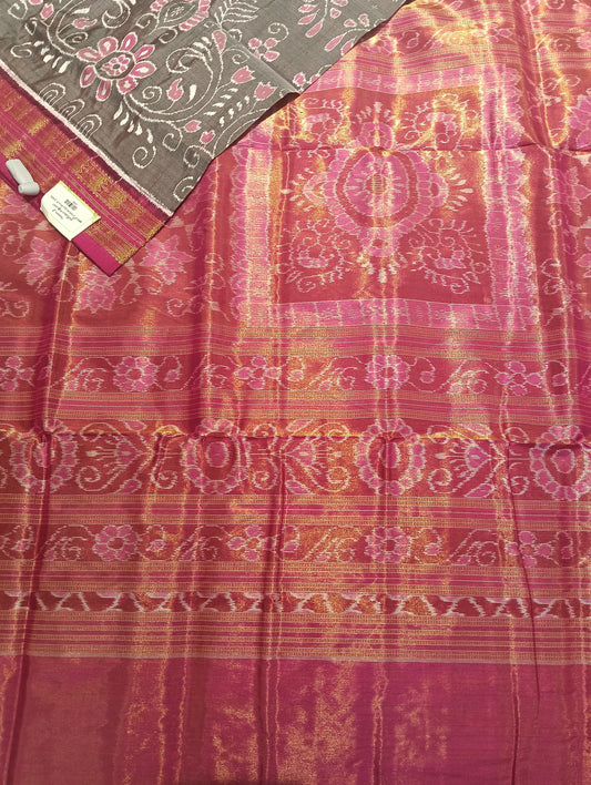 Pink grey sambalpuri haif tissue sambalpuri saree - Tilottama