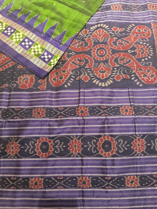 Green blue kumba sapta border sambalpuri silk patta saree - Tilottama