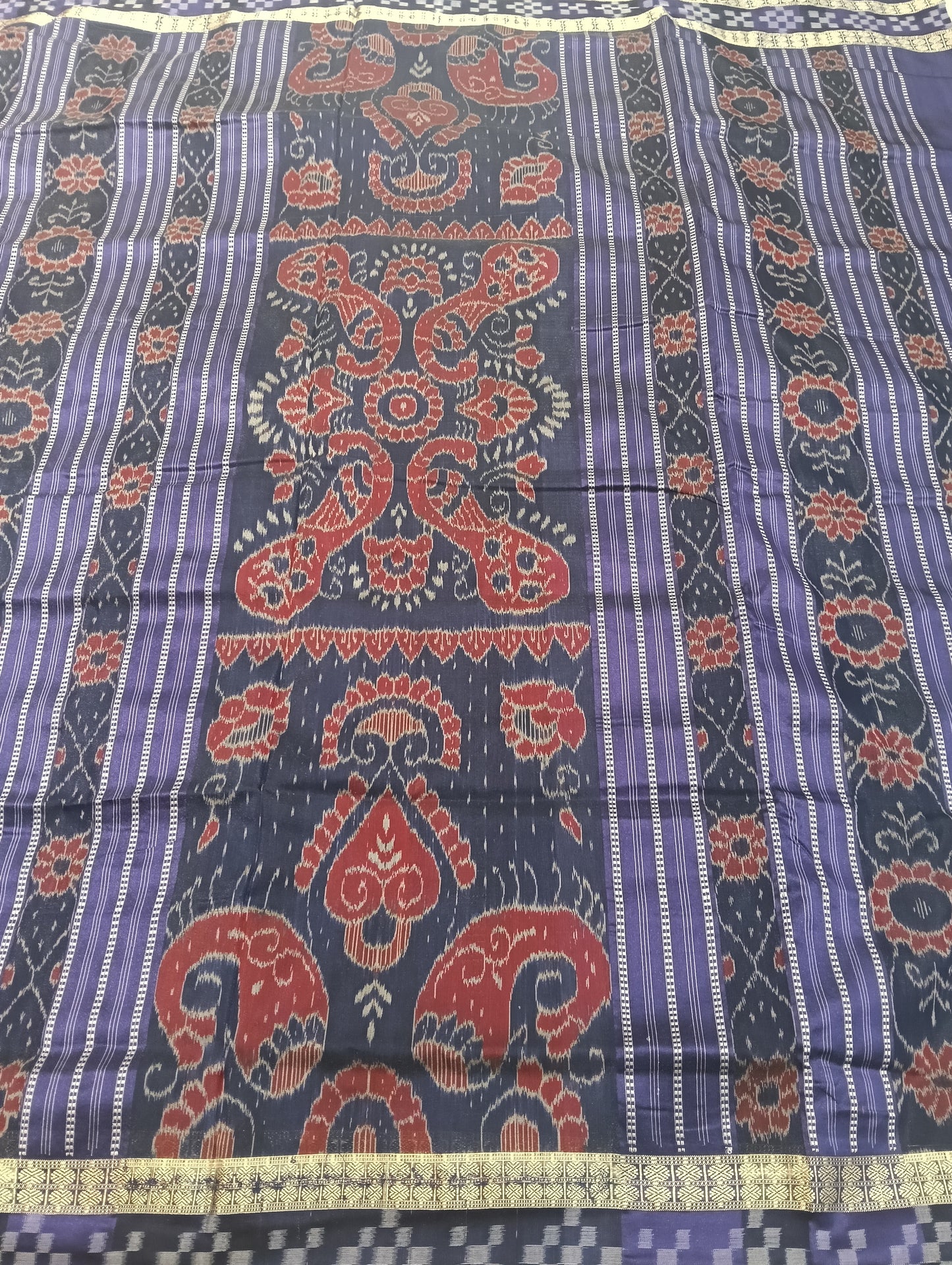 Green blue kumba sapta border sambalpuri silk patta saree - Tilottama