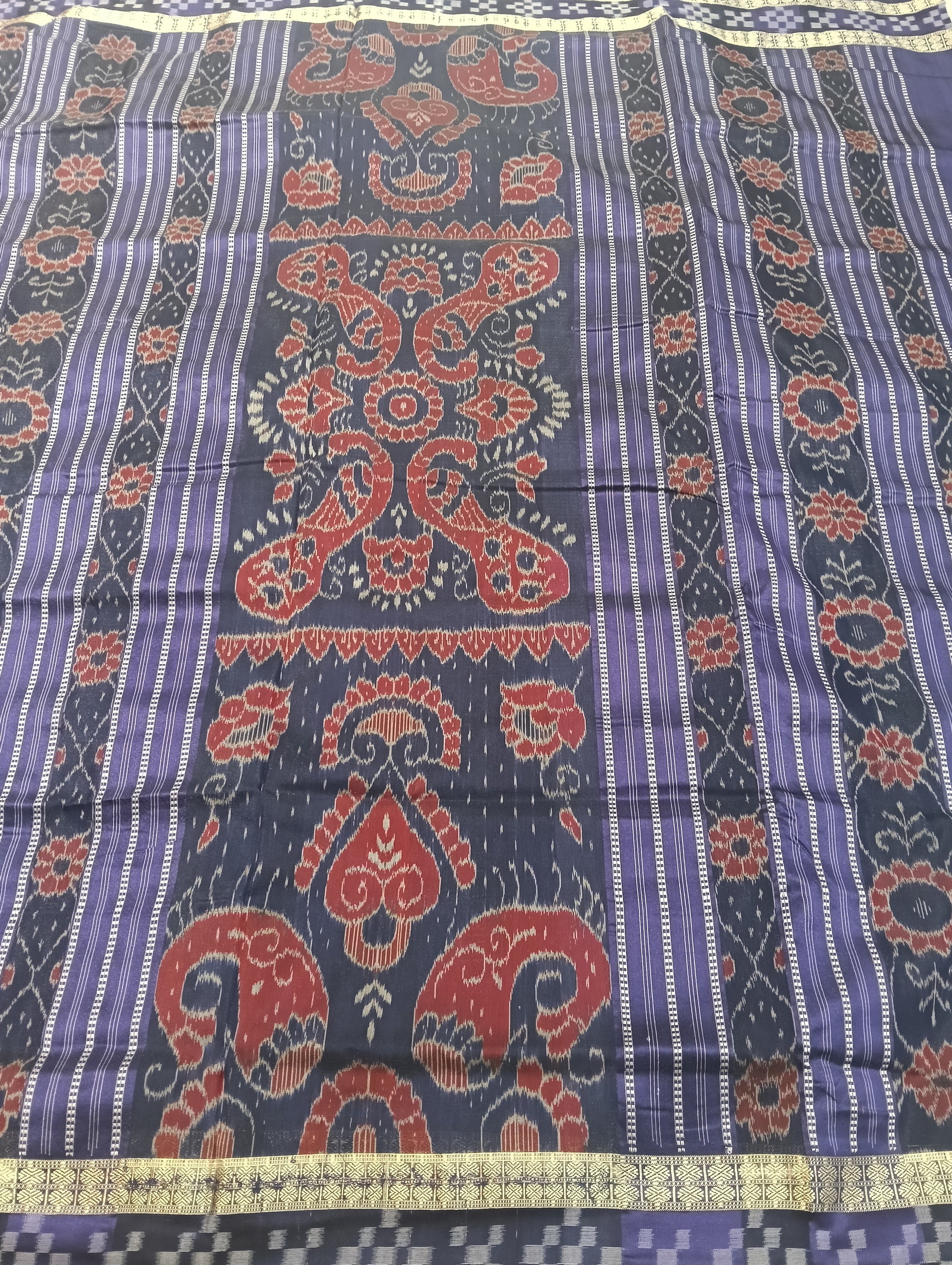 Green blue kumba sapta border sambalpuri silk patta saree - Tilottama