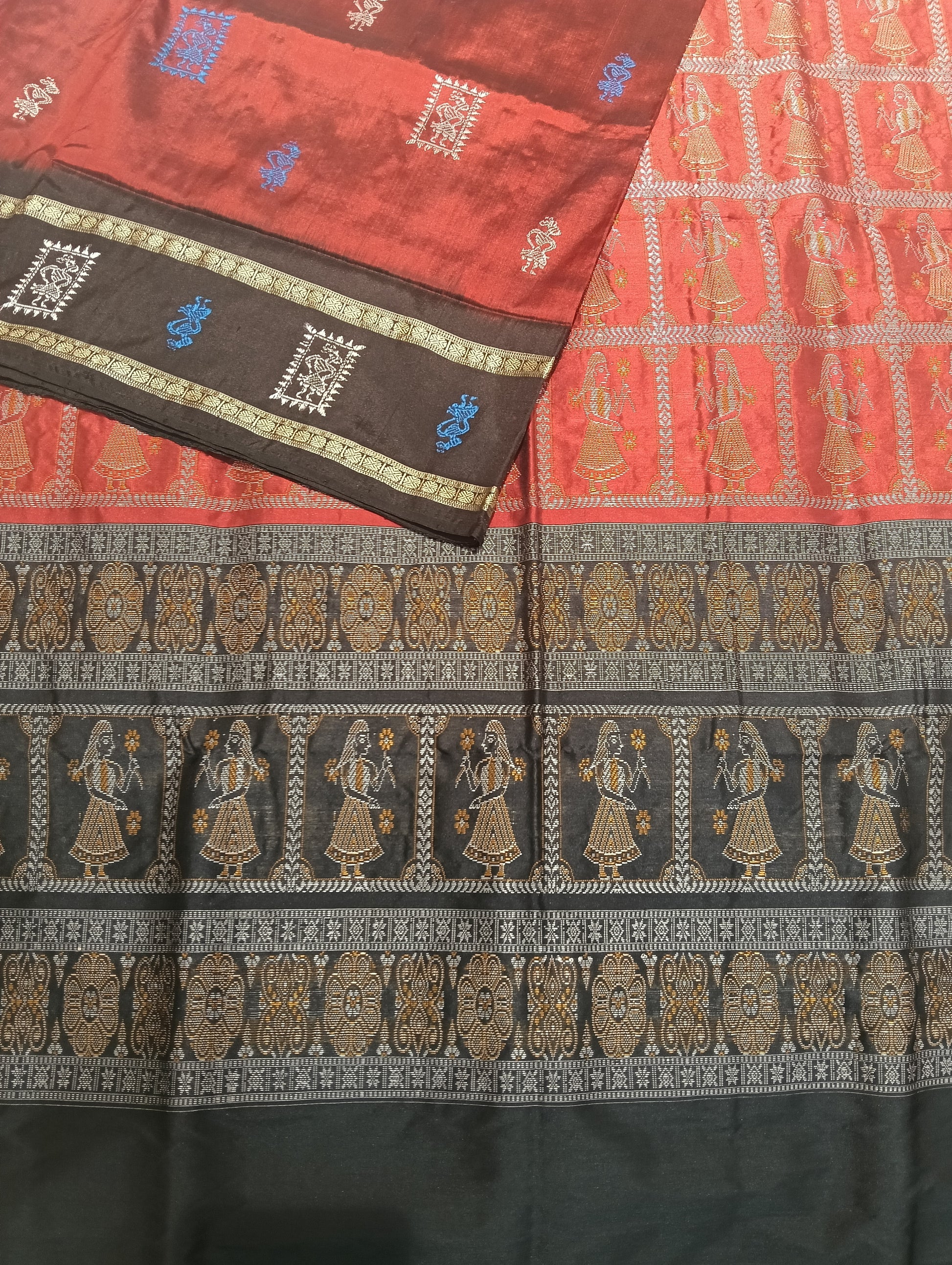 Merron black sambalpuri silk patta saree - Tilottama