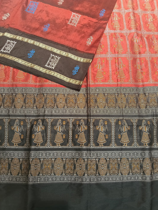 Merron black sambalpuri silk patta saree - Tilottama