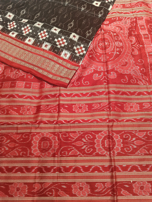 Black red white sapta sambalpuri silk patta saree - Tilottama