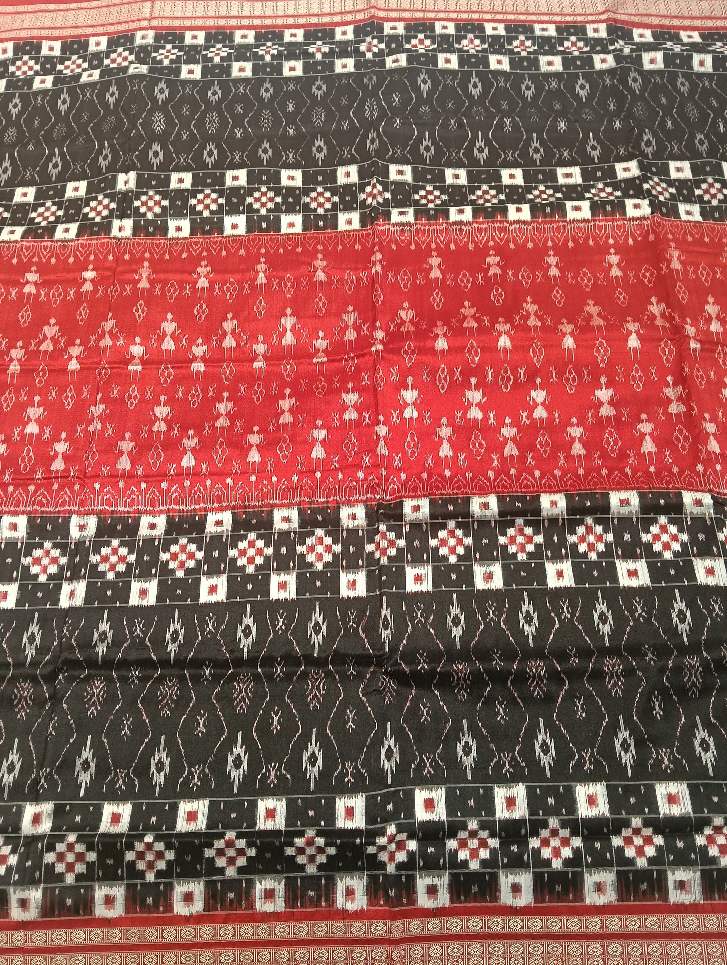 Black red white sapta sambalpuri silk patta saree - Tilottama