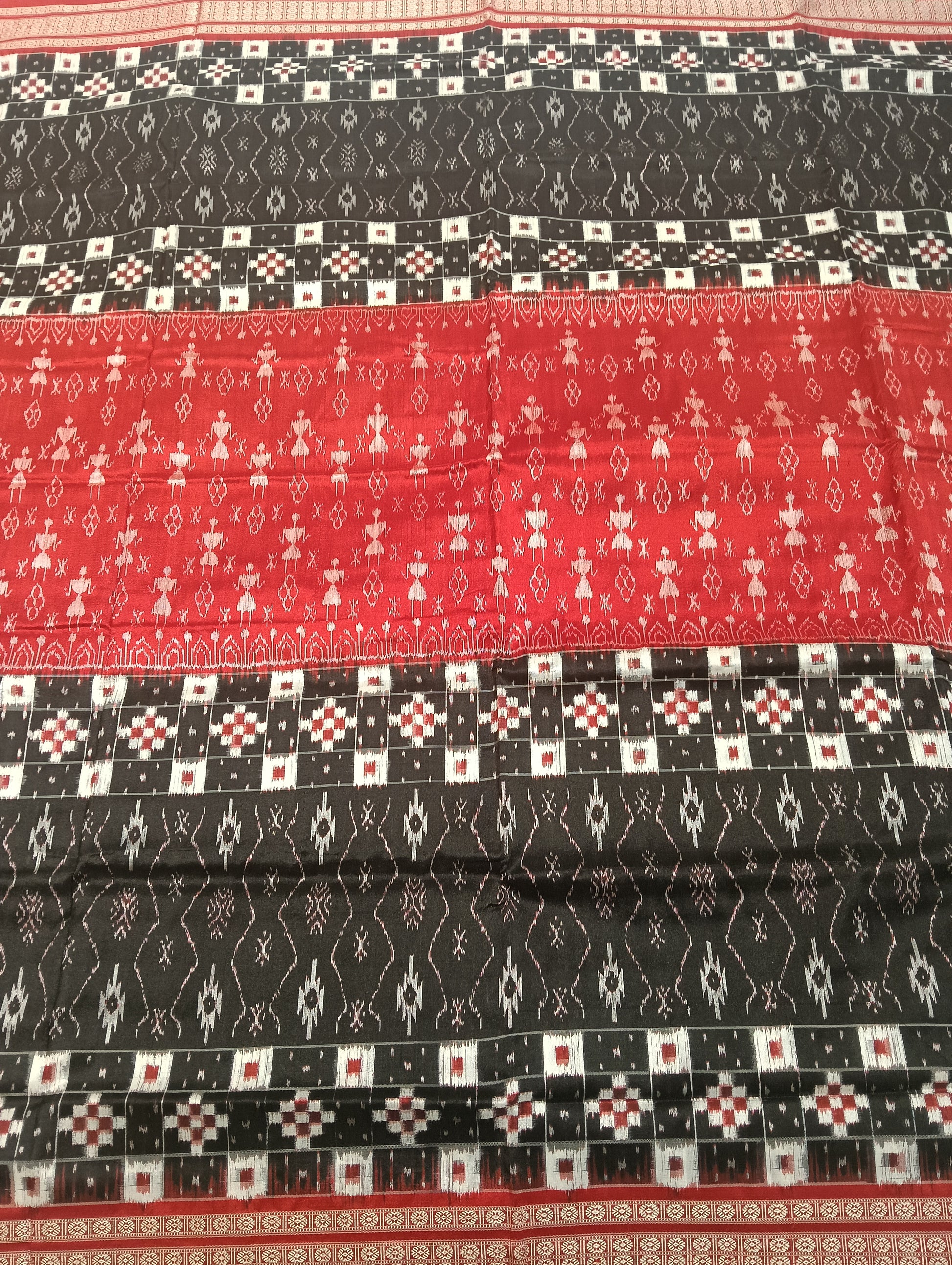 Black red white sapta sambalpuri silk patta saree - Tilottama