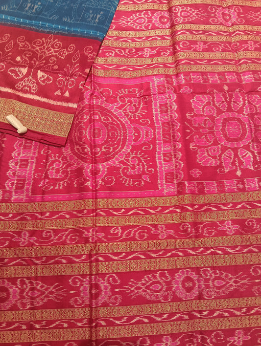 Sky pink Sambalpuri silk patta saree - Tilottama