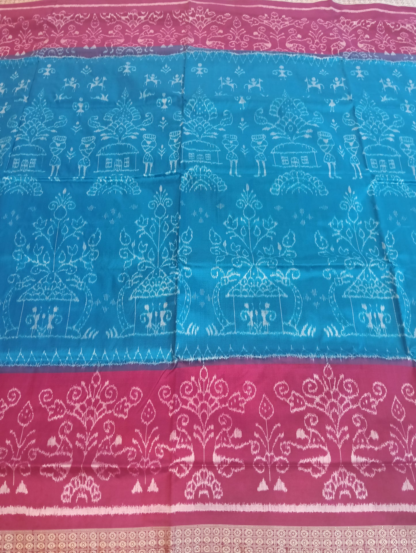 Sky pink Sambalpuri silk patta saree - Tilottama