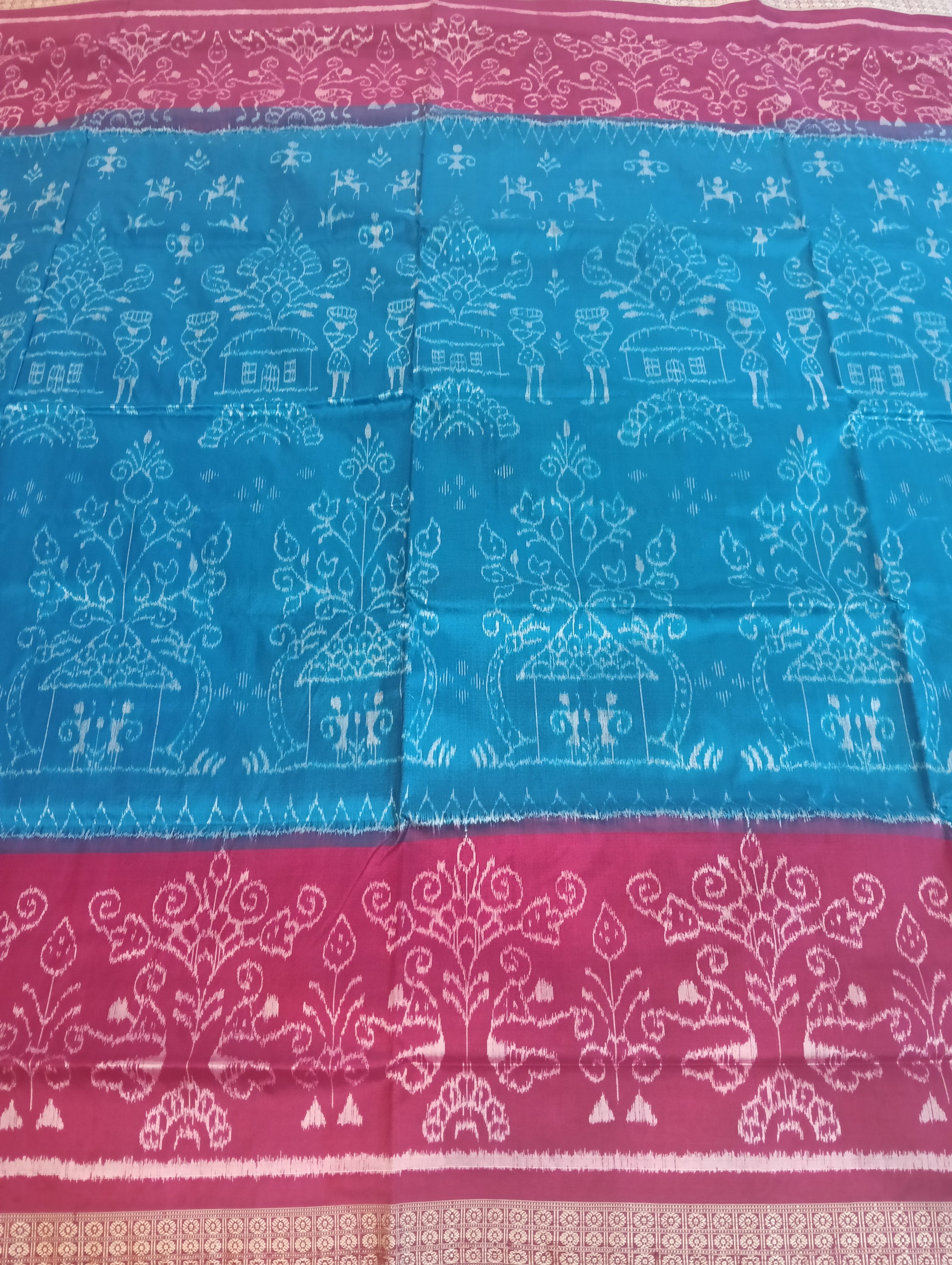 Sky pink Sambalpuri silk patta saree - Tilottama