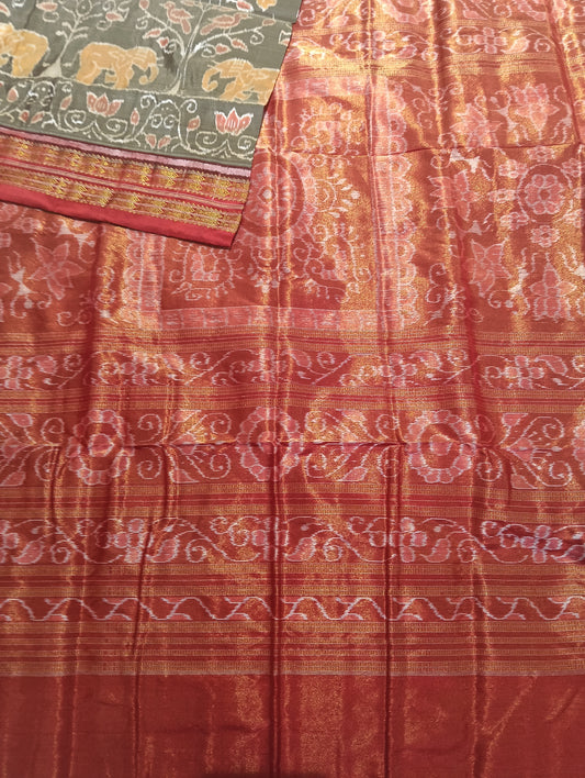 Mouse red half tissue silk sambalpuri saree - Tilottama