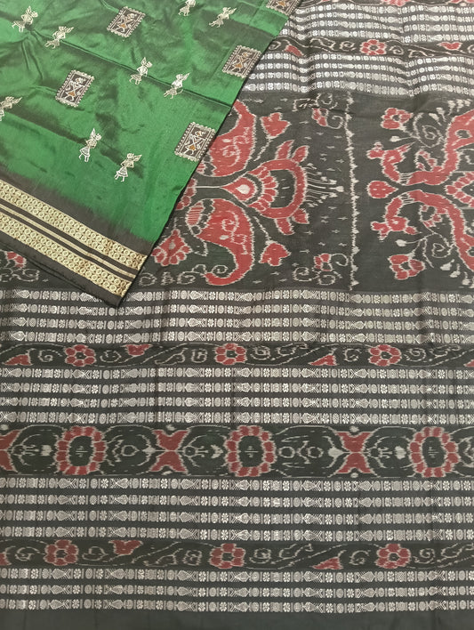 Green black sambalpuri patta saree - Tilottama