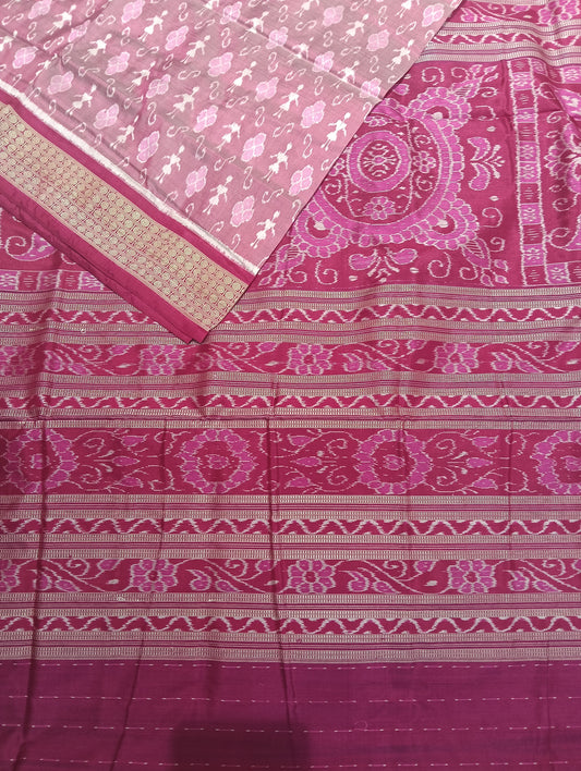 Baby pink Sambalpuri Silk patta saree - Tilottama