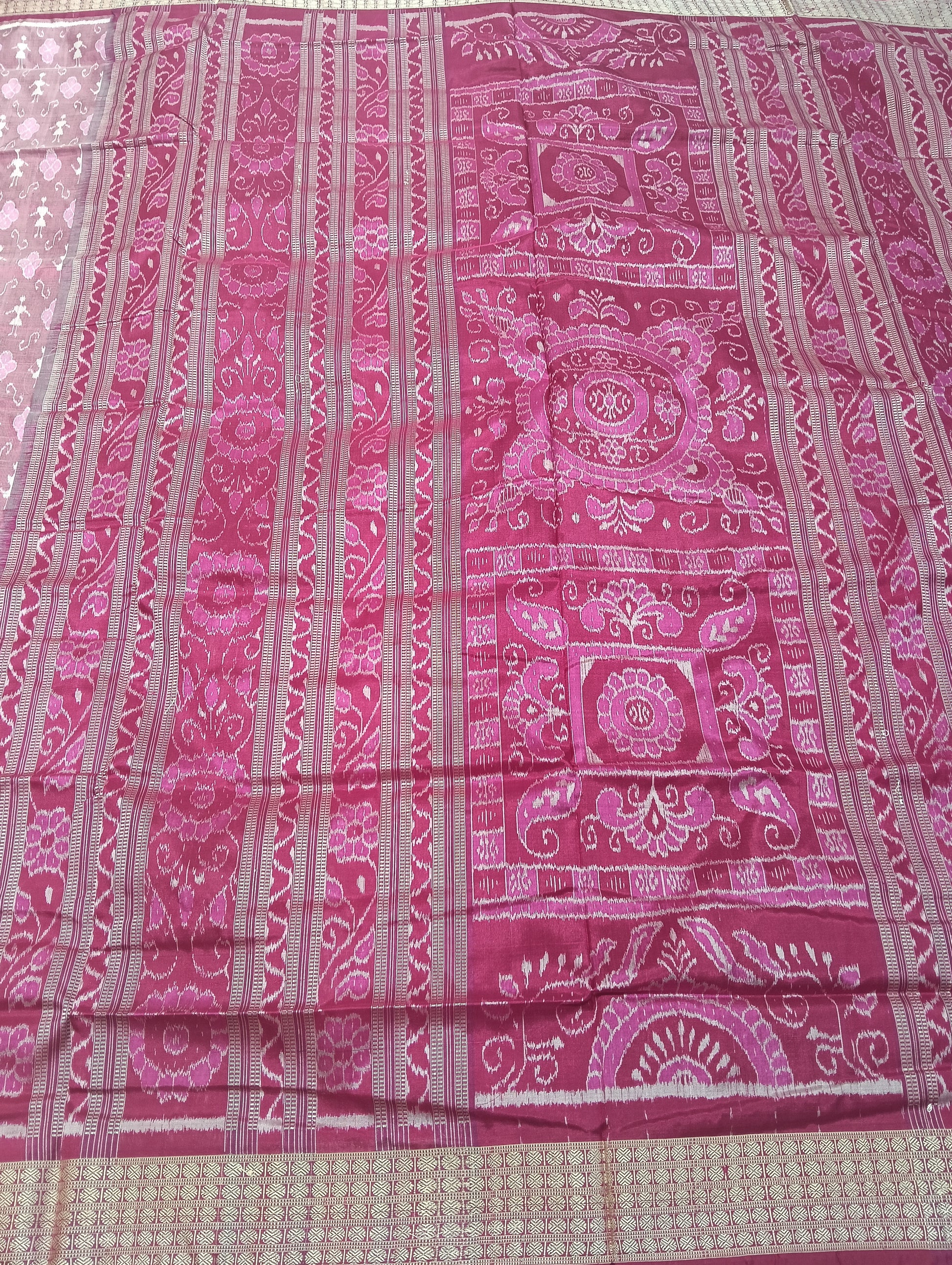 Baby pink Sambalpuri Silk patta saree - Tilottama