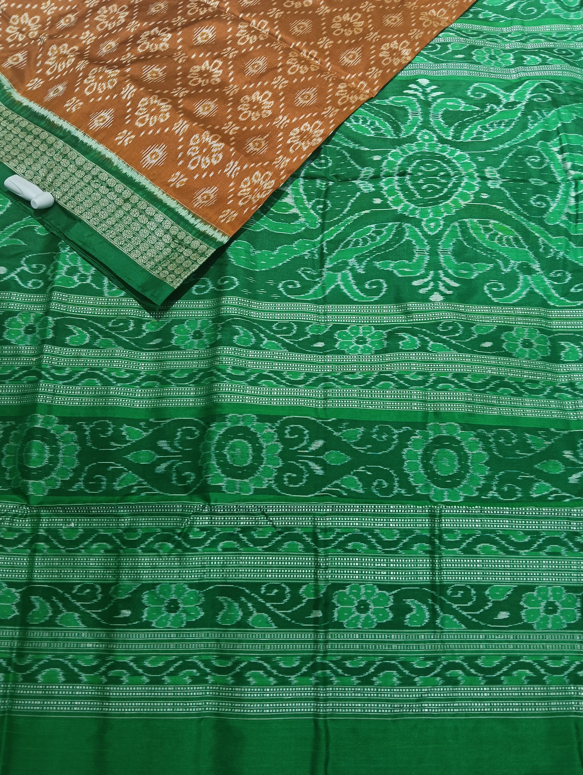 Earth green sambalpuri silk patta saree - Tilottama