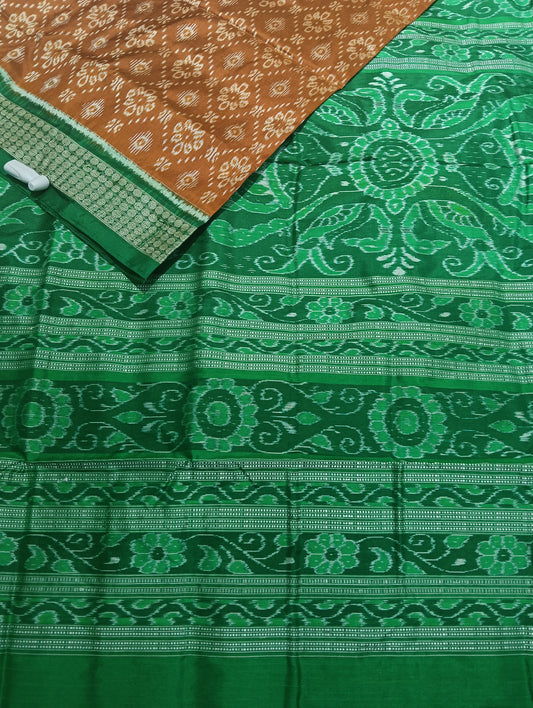 Earth green sambalpuri silk patta saree - Tilottama