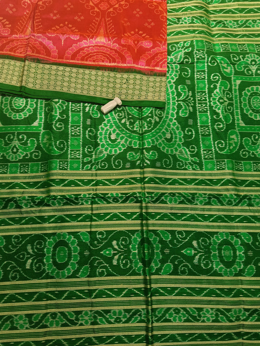 Red green sambalpuri silk patta saree - Tilottama