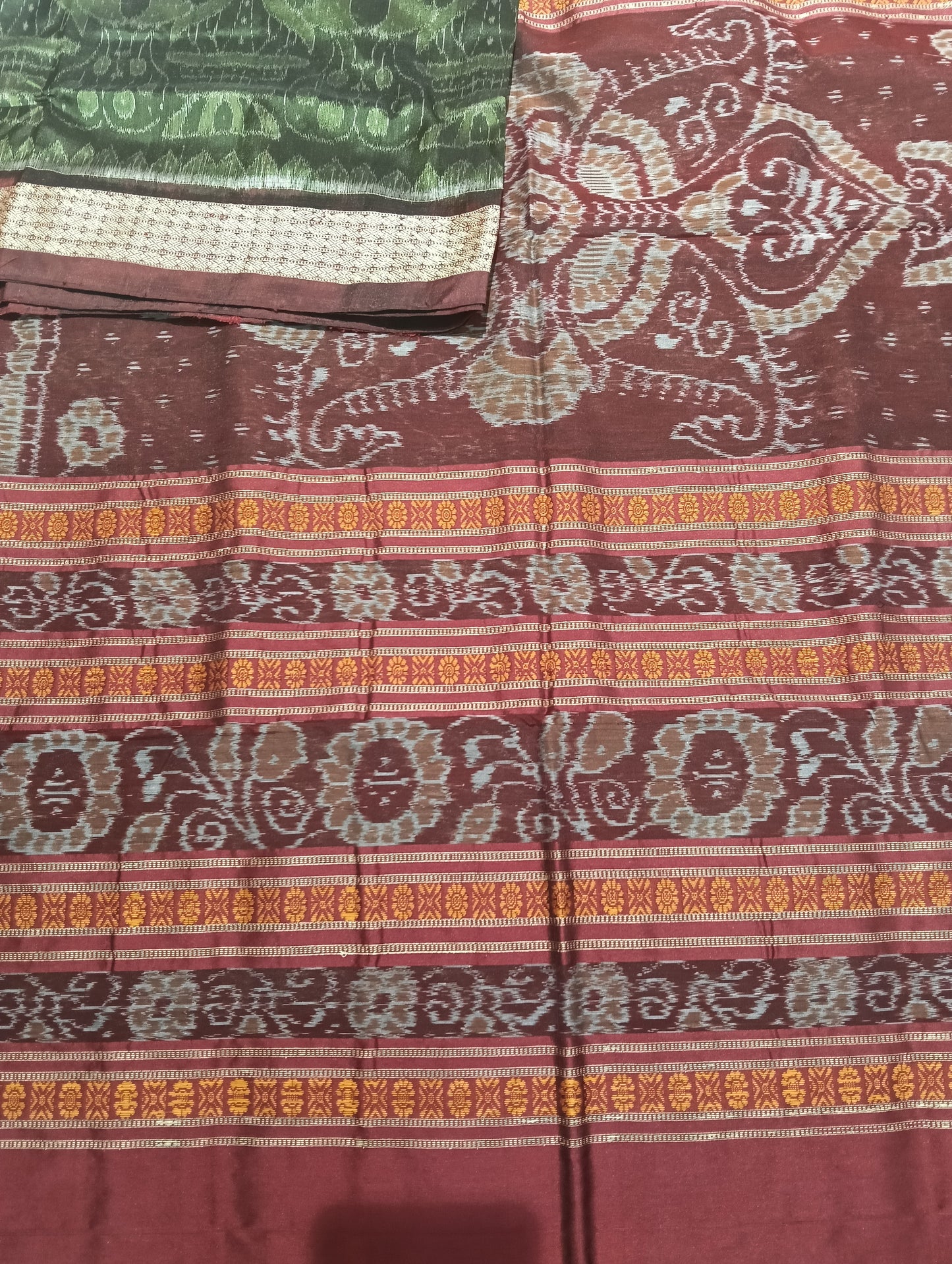 Green maroon Sambalpuri silk patta saree - Tilottama