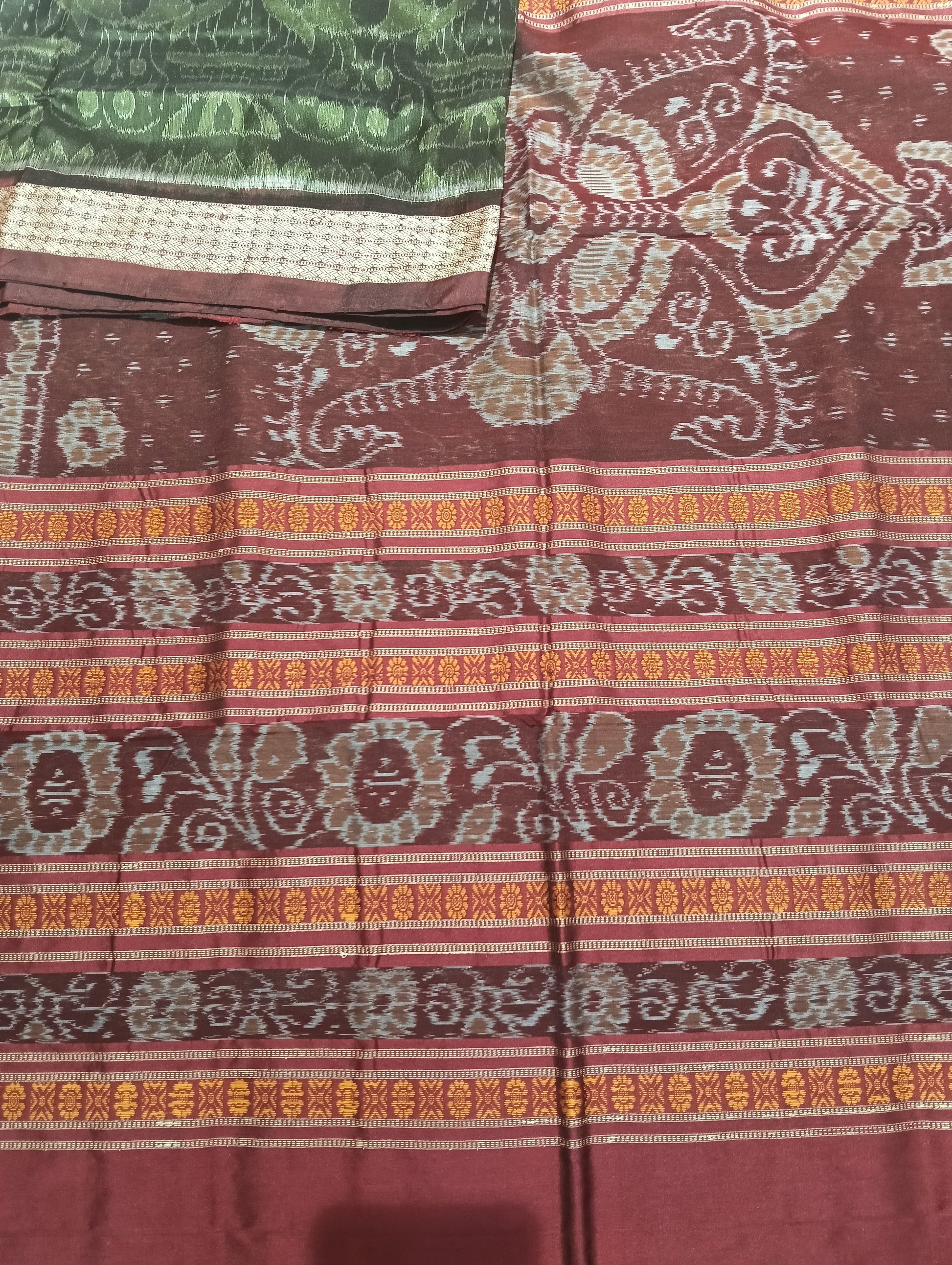 Green maroon Sambalpuri silk patta saree - Tilottama