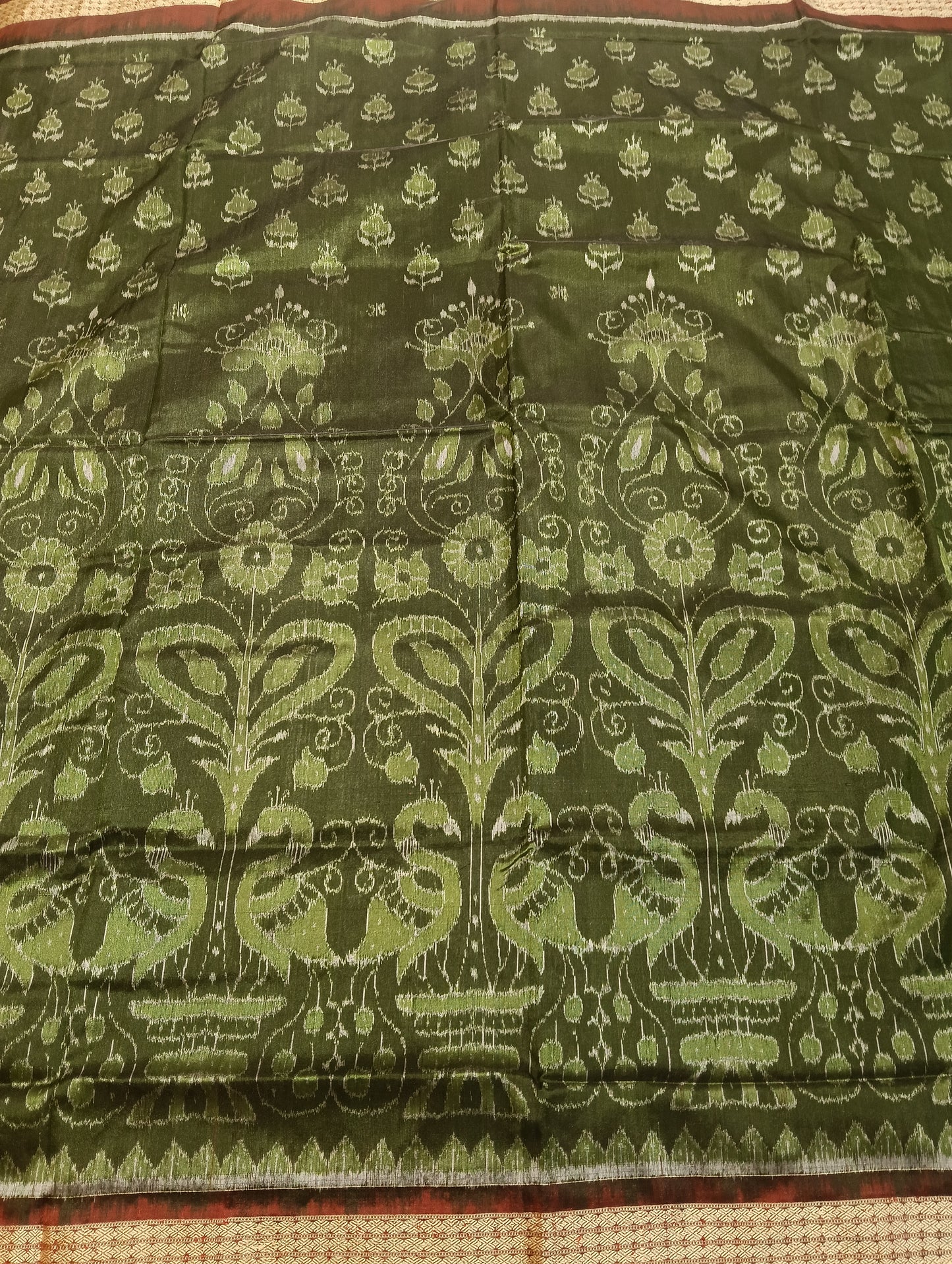 Green maroon Sambalpuri silk patta saree - Tilottama