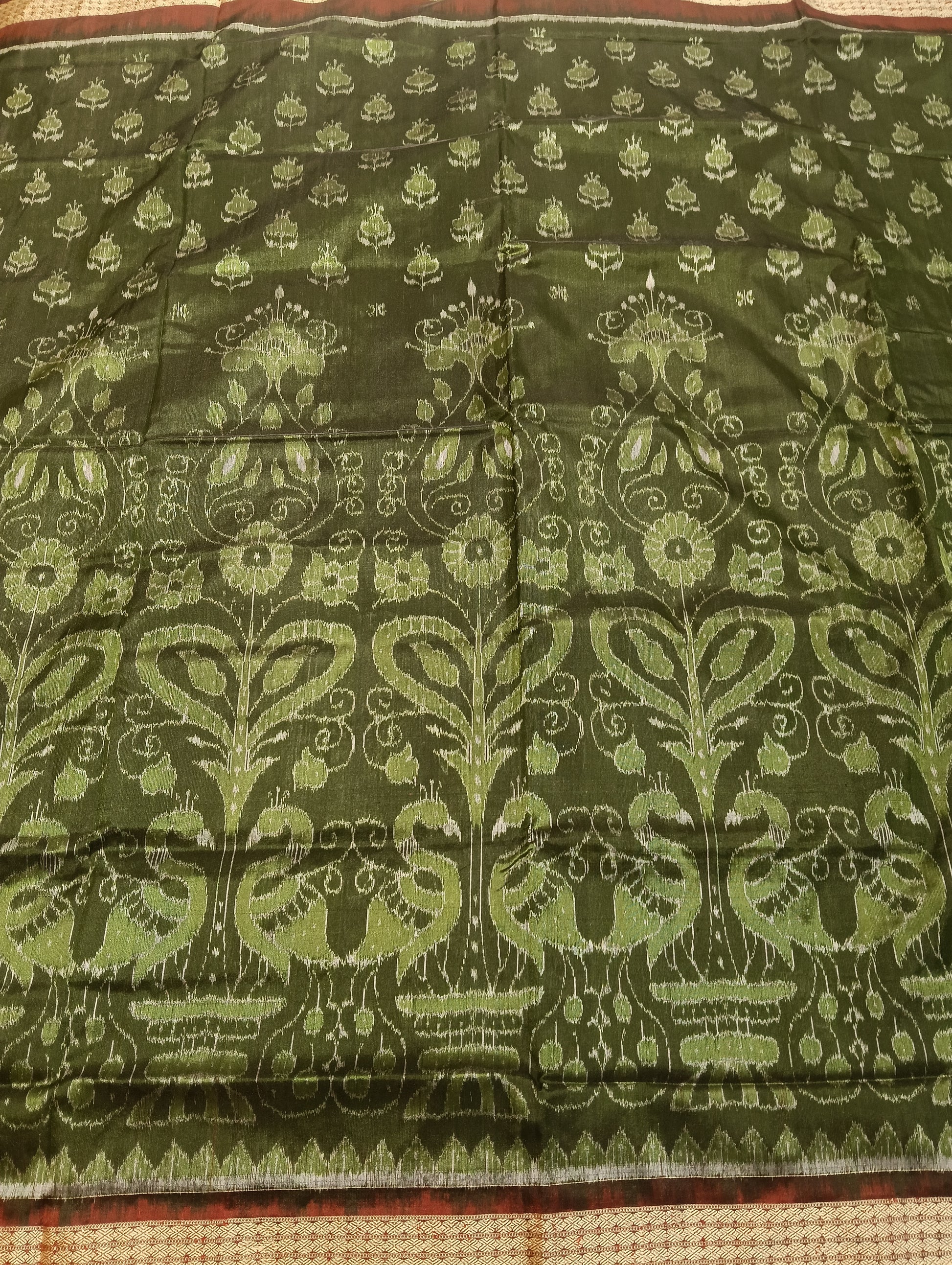 Green maroon Sambalpuri silk patta saree - Tilottama