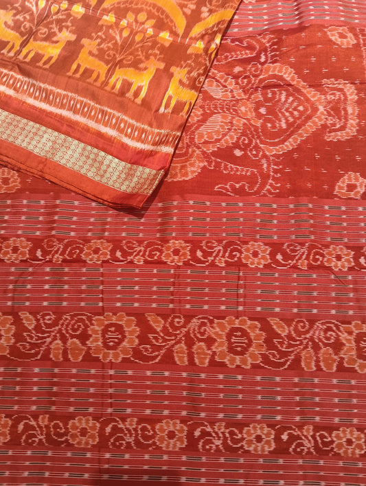 Pheasant yellow sambalpuri silk patta saree - Tilottama