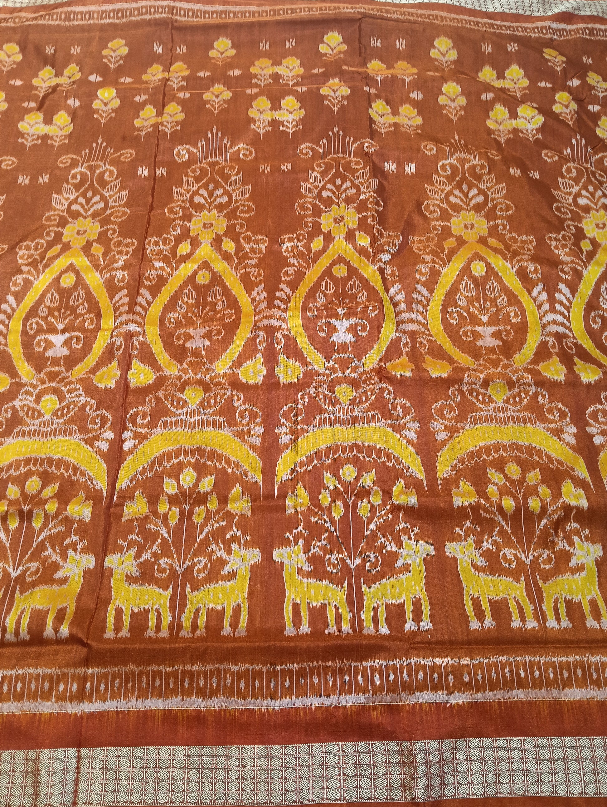 Pheasant yellow sambalpuri silk patta saree - Tilottama