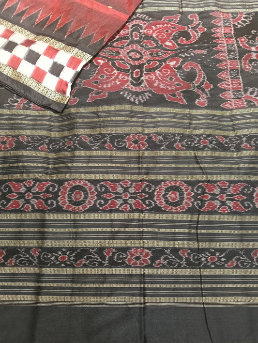 Maroon black sapta Border sambalpuri silk patta saree - Tilottama