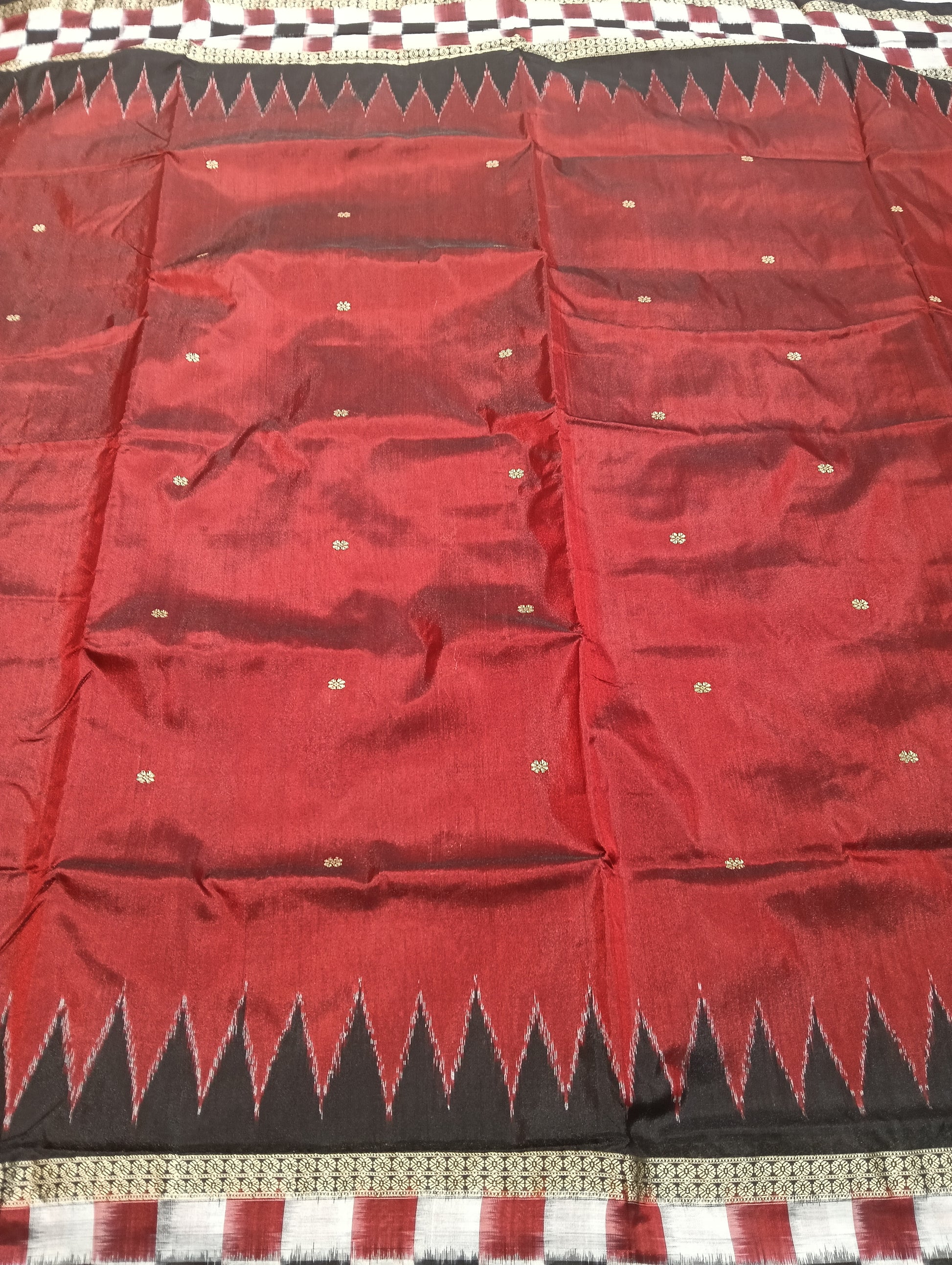 Maroon black sapta Border sambalpuri silk patta saree - Tilottama