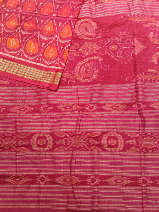 Pink orange sambalpuri silk Patta Saree - Tilottama