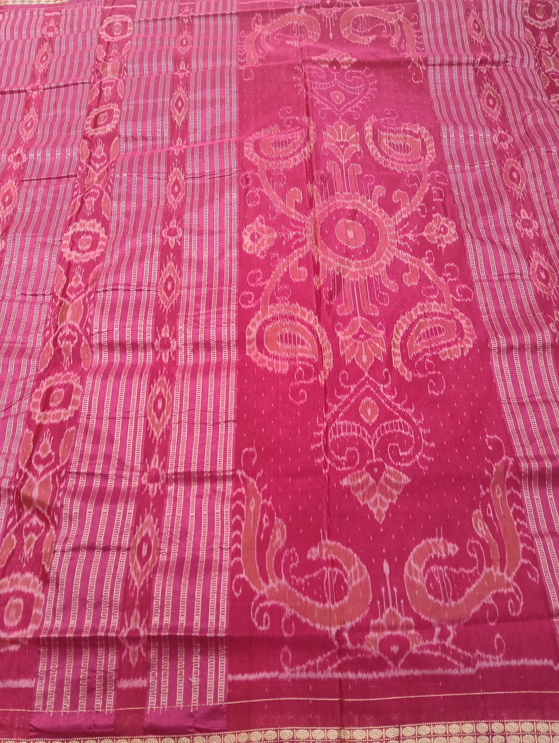 Pink orange sambalpuri silk Patta Saree - Tilottama