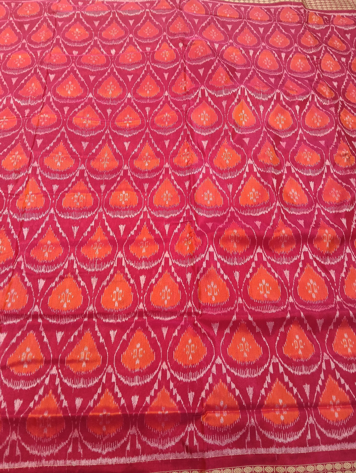 Pink orange sambalpuri silk Patta Saree - Tilottama