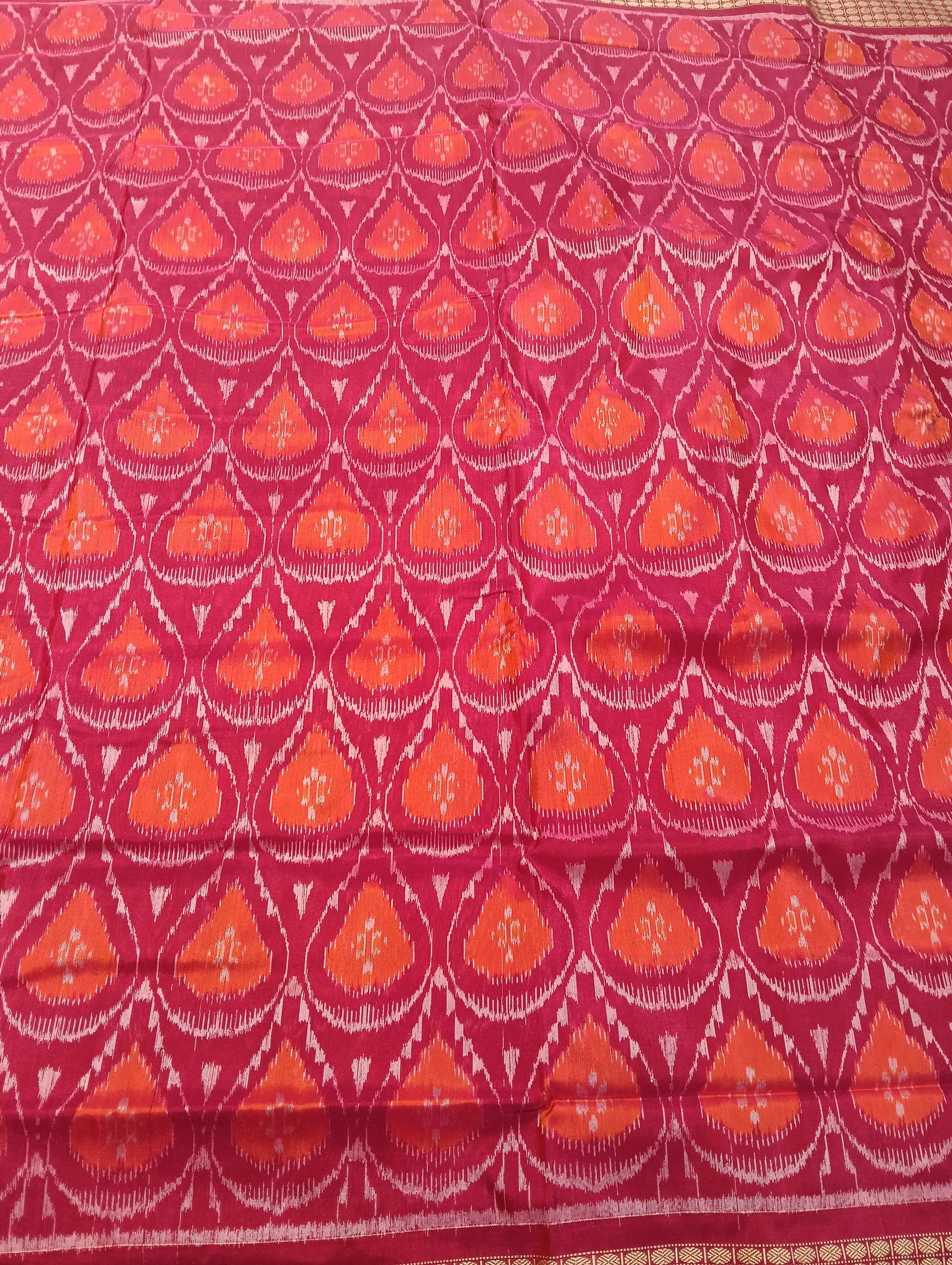 Pink orange sambalpuri silk Patta Saree - Tilottama