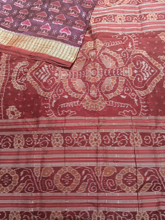 Hot falsa maroon Sambalpuri silk patta saree - Tilottama